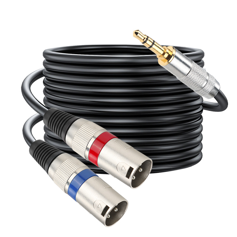 3.5mm към 2×XLR аудио кабел, медно ядро, златно покритие, RoHS сертифициран