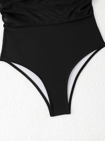 Ženski bikini kostim s mrežastim panelima, visokim strukom, poliester 82/18, za plivanje i šetnju u vodi