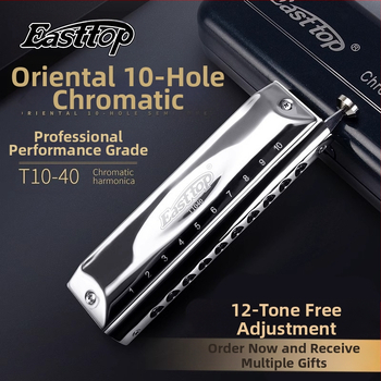 Хроматична хармоника за начинаещи, 10 отвора, модел T1040, полуразмерна, хромирана медна покривка (10 отвора, полуразмерна, модел T1040, хромирана медна покривка)