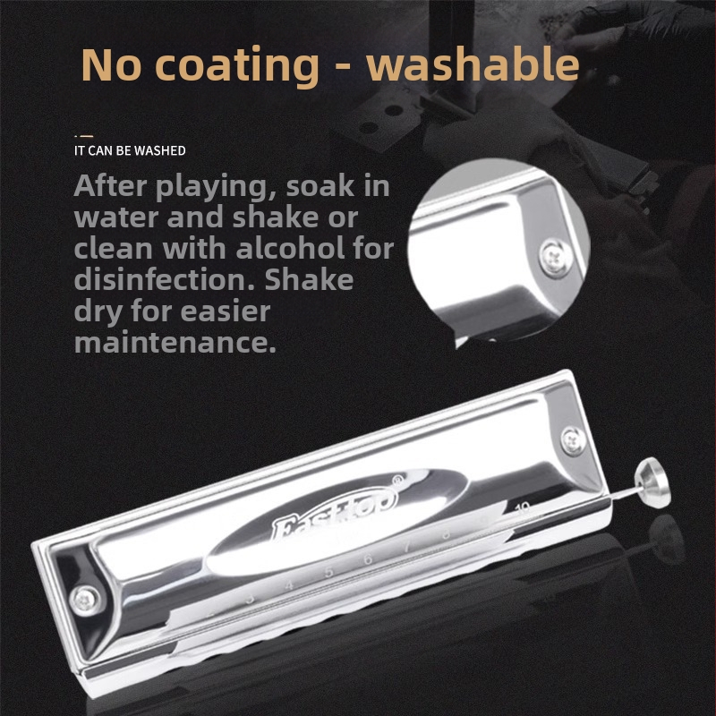 Хроматична хармоника за начинаещи, 10 отвора, модел T1040, полуразмерна, хромирана медна покривка (10 отвора, полуразмерна, модел T1040, хромирана медна покривка)