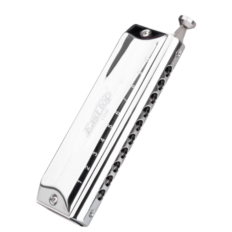 Хроматична хармоника за начинаещи, 10 отвора, модел T1040, полуразмерна, хромирана медна покривка (10 отвора, полуразмерна, модел T1040, хромирана медна покривка)