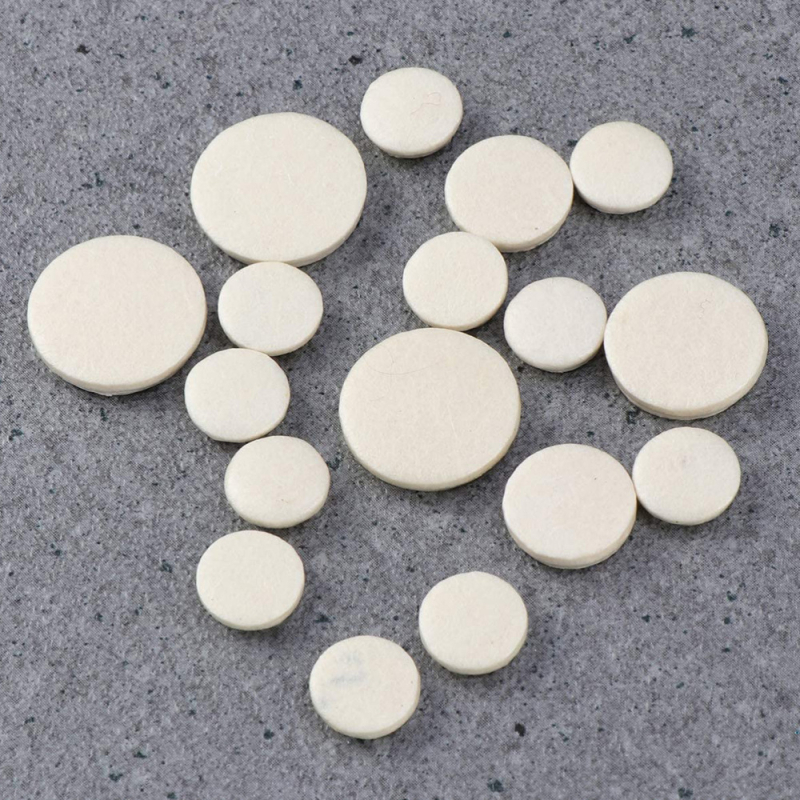 Accesorii clarinet — perne din plută pentru găurile de sunet, 17 buc, model filț + piele de miel, ambalaj OPP, brand Small Decibel