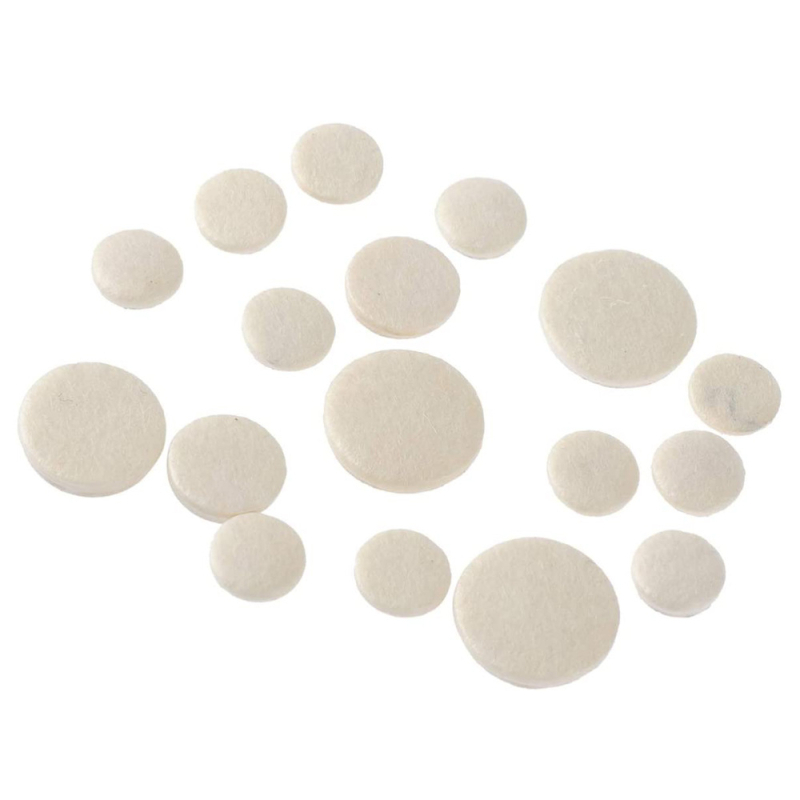 Accesorii clarinet — perne din plută pentru găurile de sunet, 17 buc, model filț + piele de miel, ambalaj OPP, brand Small Decibel