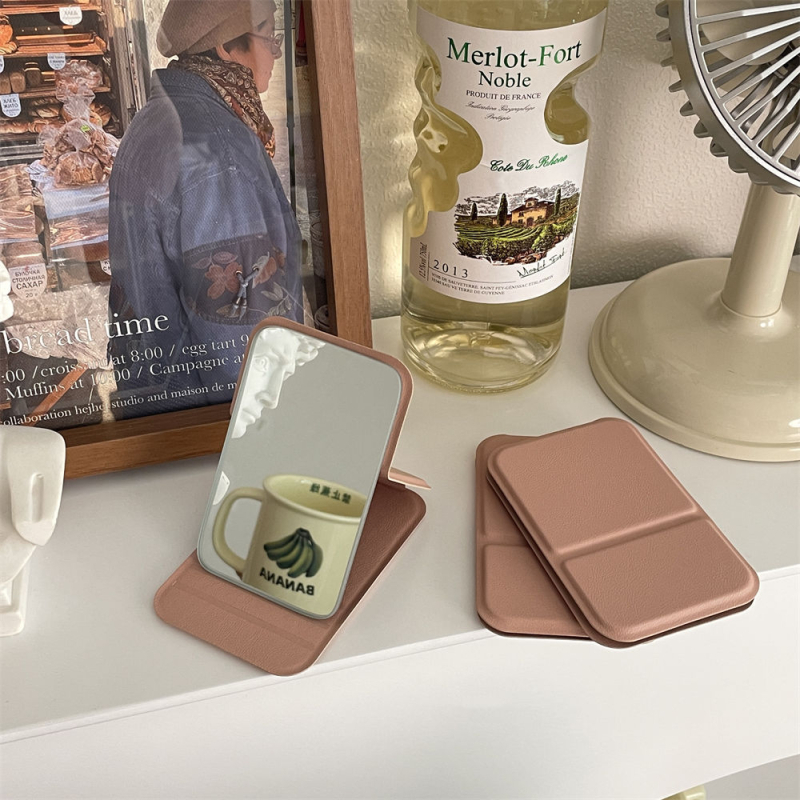 Összecsukható hordozható asztali tükör PU/PS/PVC kerettel és ezüst tükrös felülettel