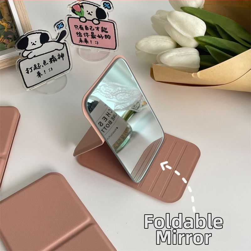 Sklopné prenosné stolové zrkadlo s rámom PU/PS/PVC a strieborným zrkadlom