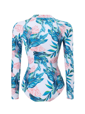 Γυναικείο ολόσωμο μαγιό με μακριά μανίκια και φερμουάρ, αδιάβροχο και εφαρμοστό, με εκτύπωση; ύφασμα πολυεστέρα με 82% ελαστάν, επένδυση πολυεστέρας