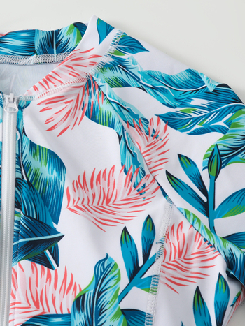 Γυναικείο ολόσωμο μαγιό με μακριά μανίκια και φερμουάρ, αδιάβροχο και εφαρμοστό, με εκτύπωση; ύφασμα πολυεστέρα με 82% ελαστάν, επένδυση πολυεστέρας