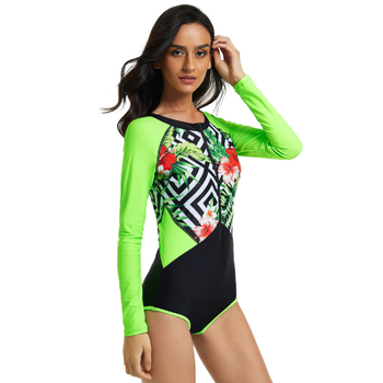 Oni flower ολόσωμο γυναικείο μαγιό με μακριά μανίκια, ύφασμα πολυεστέρα, γρήγορο στέγνωμα, σχέδιο εκτύπωσης