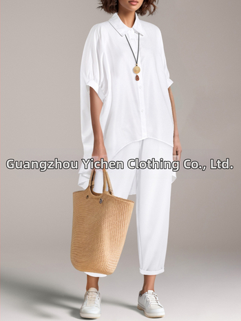 Γυναικείος καθημερινός δύο-τεμάχιος κοστούμι – μονόχρωμο τοπ-ζακέτα και παντελόνι, 3/4 μανίκια, κομψό στυλ, Άνοιξη 2025, 95% πολυεστέρας + σπαντεξ