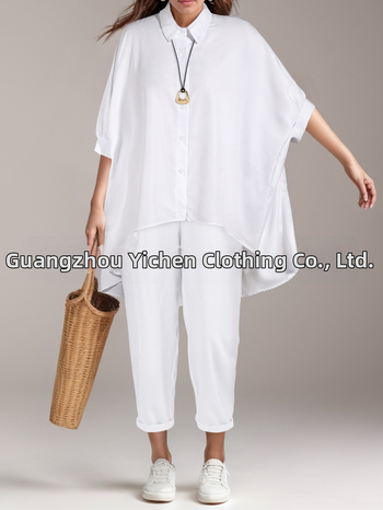 Γυναικείος καθημερινός δύο-τεμάχιος κοστούμι – μονόχρωμο τοπ-ζακέτα και παντελόνι, 3/4 μανίκια, κομψό στυλ, Άνοιξη 2025, 95% πολυεστέρας + σπαντεξ