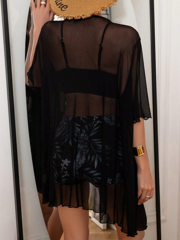 Trys dalių tinklinis bikini komplektas su spauda, krūties pagalvėlėmis ir 240 g poliesterio audinys