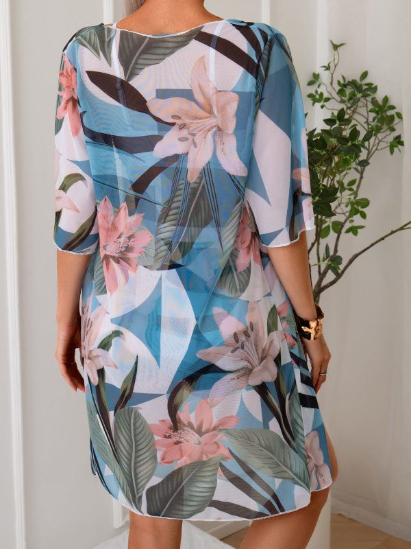 Moterų trijų dalių bikini komplektas su spauda tinkliniam audiniui, seksualus, aptemptas siluetas, krūties pagalvėlės, be plieno atramos, tinkamas plaukti