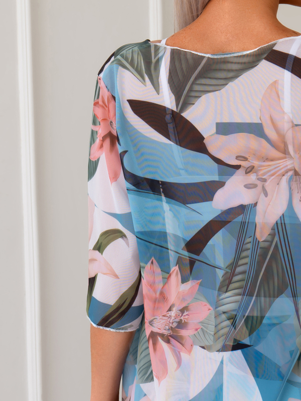 Moterų trijų dalių bikini komplektas su spauda tinkliniam audiniui, seksualus, aptemptas siluetas, krūties pagalvėlės, be plieno atramos, tinkamas plaukti