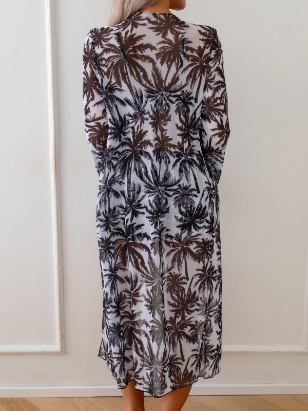 Moterų trijų dalių maudymosi kostiumėlis su kokosų raštu ir tinkliniu UV apsaugos dangteliu; viršus su petnešėlėmis, bikini viršus ir tinklinis gaubtas; krūties įdėklai, be plieno atramos; medžiaga poliesteris 82%, svoris 195 g; pamušalas 100% poliesteris.