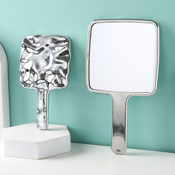 Портативно ръчно огледало за грим с дръжка — огледална повърхност, пластмасова рамка; подходящо за подарък; за кола, дневна, спалня и баня.