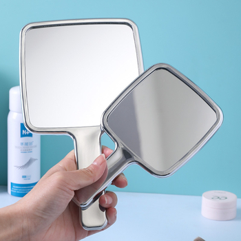 Портативно ръчно огледало за грим с дръжка — огледална повърхност, пластмасова рамка; подходящо за подарък; за кола, дневна, спалня и баня.