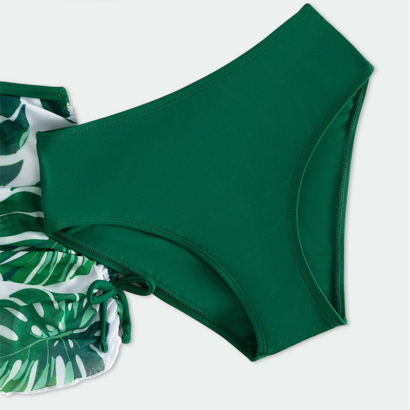 Σετ μαγιό για κορίτσια από τρία τεμάχια, φλοράλ σχέδιο, ύφασμα πολυεστέρα με επένδυση πολυεστέρα, κατάλληλο για κολύμβηση