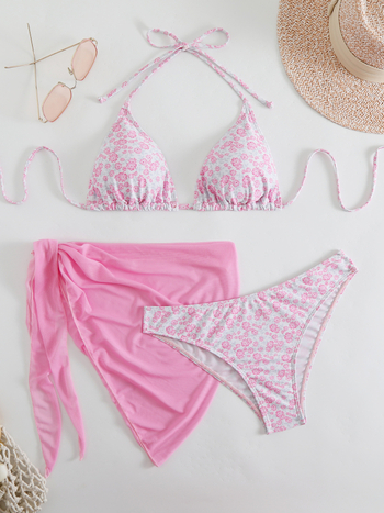 Moterų trikampių komplektas su atvira nugara, dirželio juosta ir wrap plaukai, poliesteris