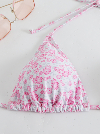 Moterų trikampių komplektas su atvira nugara, dirželio juosta ir wrap plaukai, poliesteris