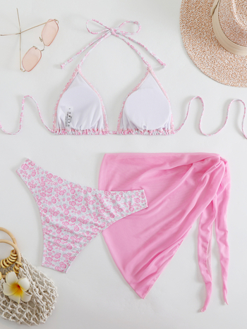 Moterų trikampių komplektas su atvira nugara, dirželio juosta ir wrap plaukai, poliesteris