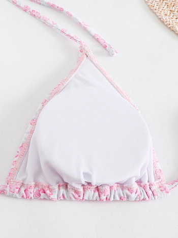 Moterų trikampių komplektas su atvira nugara, dirželio juosta ir wrap plaukai, poliesteris