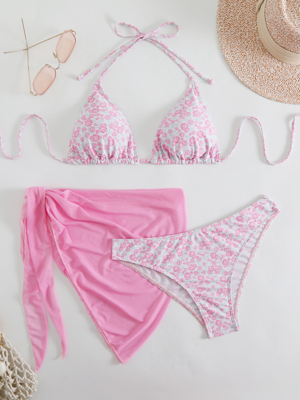 Moterų trikampių komplektas su atvira nugara, dirželio juosta ir wrap plaukai, poliesteris