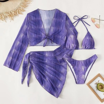 Moterų tris dalių maudymosi kostiumėlis su spauda, poliesterio audinys su poliesterio pamušalu, su krūties pagalvėlėmis, tinkamas plaukimui