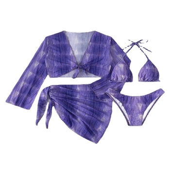 Moterų tris dalių maudymosi kostiumėlis su spauda, poliesterio audinys su poliesterio pamušalu, su krūties pagalvėlėmis, tinkamas plaukimui