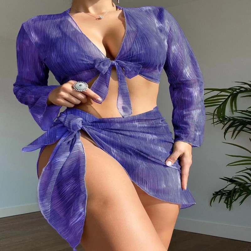 Moterų tris dalių maudymosi kostiumėlis su spauda, poliesterio audinys su poliesterio pamušalu, su krūties pagalvėlėmis, tinkamas plaukimui