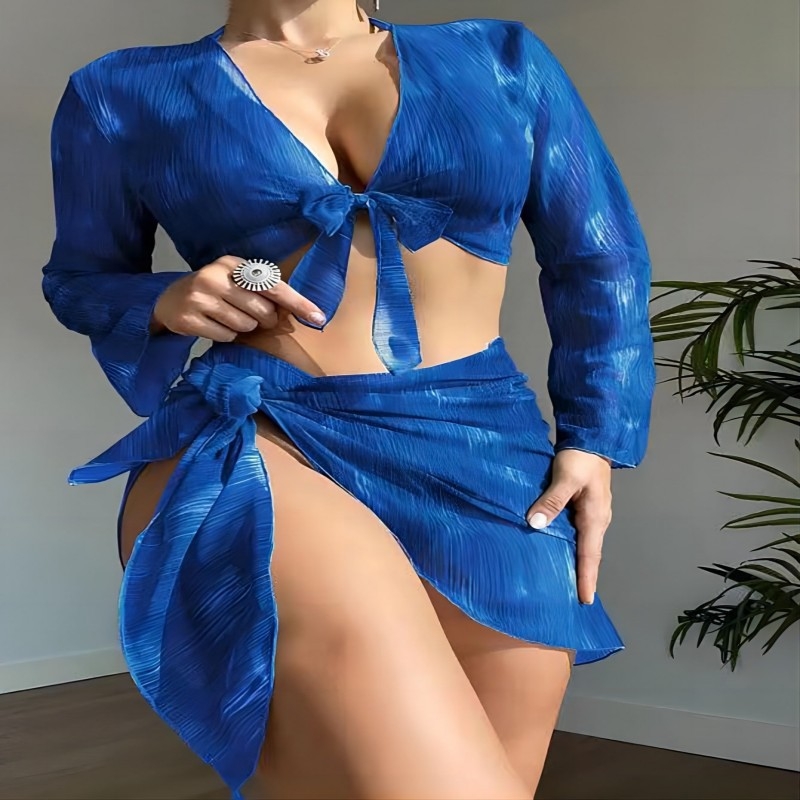 Moterų tris dalių maudymosi kostiumėlis su spauda, poliesterio audinys su poliesterio pamušalu, su krūties pagalvėlėmis, tinkamas plaukimui