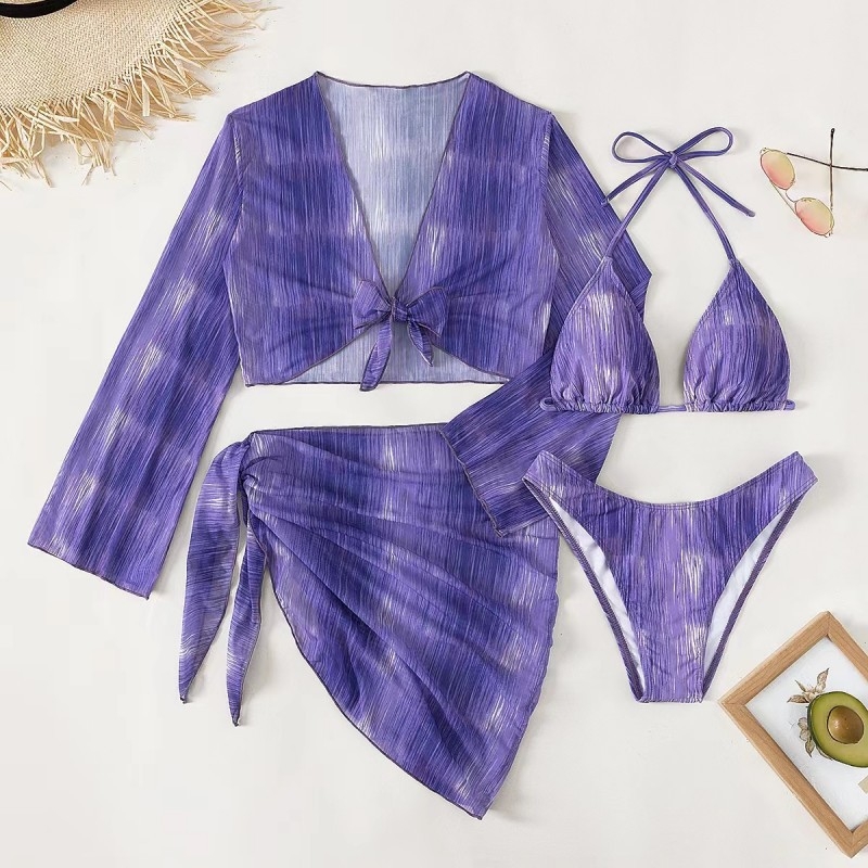 Moterų tris dalių maudymosi kostiumėlis su spauda, poliesterio audinys su poliesterio pamušalu, su krūties pagalvėlėmis, tinkamas plaukimui