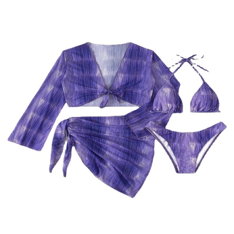 Moterų tris dalių maudymosi kostiumėlis su spauda, poliesterio audinys su poliesterio pamušalu, su krūties pagalvėlėmis, tinkamas plaukimui