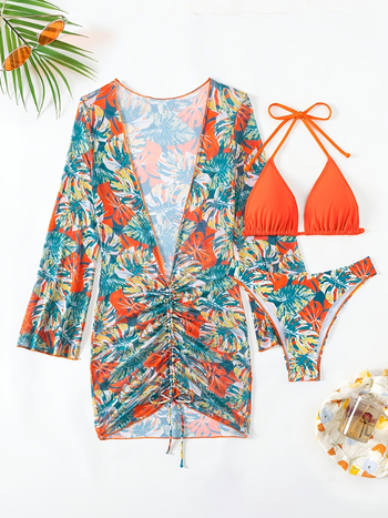 Háromrészes bikiniszett; hát nélküli dizájn, magas rugalmasság; párnázott kosár és merevítő nélkül; anyag: 100% poliészter; bélés: 94% poliészter; súly: 195 g; alsó rész: briefs