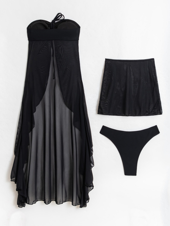 Τριών τμημάτων μαγιό μπικίνι με διχτυωτό ύφασμα, κορδόνι στο τοπ, πολυεστέρας, γρήγορο στέγνωμα, υψηλή ελαστικότητα, επένδυση για το στήθος