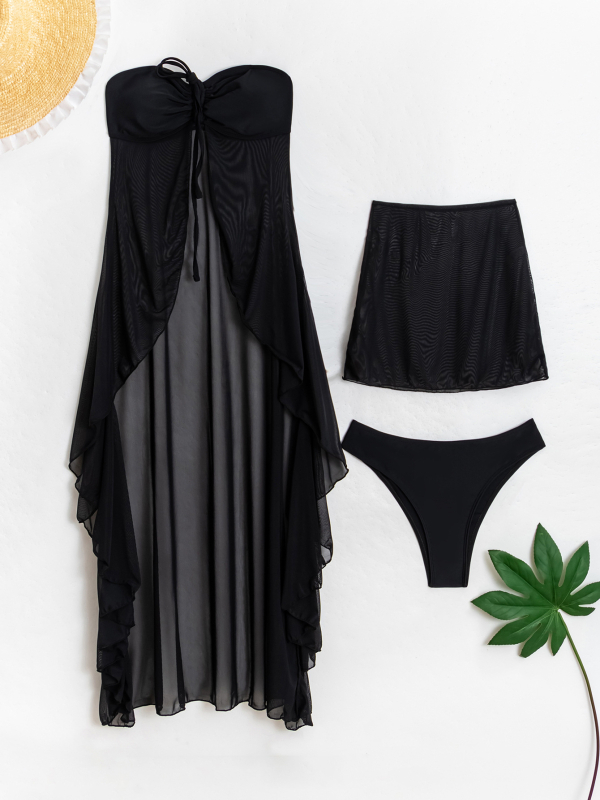 Τριών τμημάτων μαγιό μπικίνι με διχτυωτό ύφασμα, κορδόνι στο τοπ, πολυεστέρας, γρήγορο στέγνωμα, υψηλή ελαστικότητα, επένδυση για το στήθος