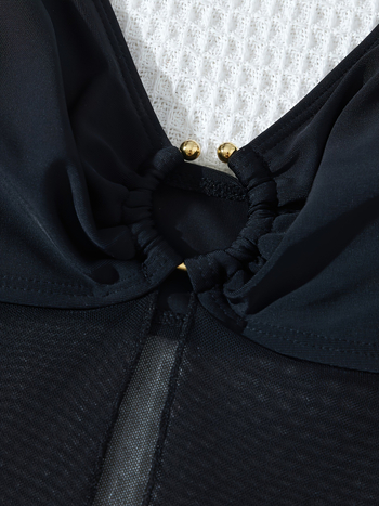 Jin dida Moterų viengubas maudymosi kostiumėlis su pilvo apsauga ir tinklinėmis detalėmis, 85% poliesteris / pamušalas 15%, sveria 140 g