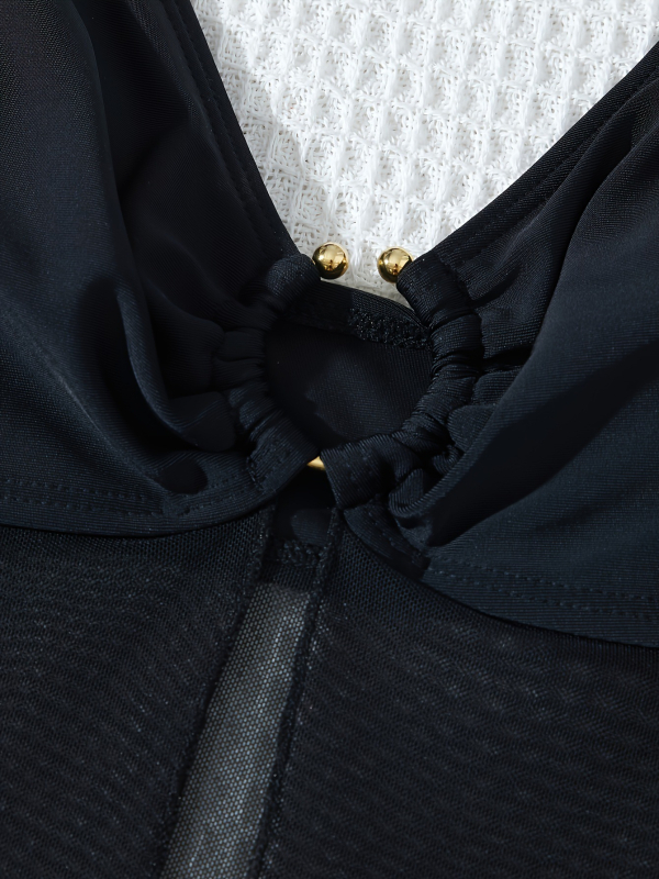 Jin dida Moterų viengubas maudymosi kostiumėlis su pilvo apsauga ir tinklinėmis detalėmis, 85% poliesteris / pamušalas 15%, sveria 140 g