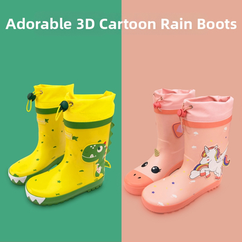 Bērnu lietusszābaki – Dinozaurs-Unikorns sērija ar zīmēto dizainu, augšējā daļa no gumijas, rudens-ziema, vecums 4–12 gadi