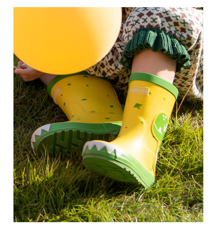 Bērnu lietusszābaki – Dinozaurs-Unikorns sērija ar zīmēto dizainu, augšējā daļa no gumijas, rudens-ziema, vecums 4–12 gadi