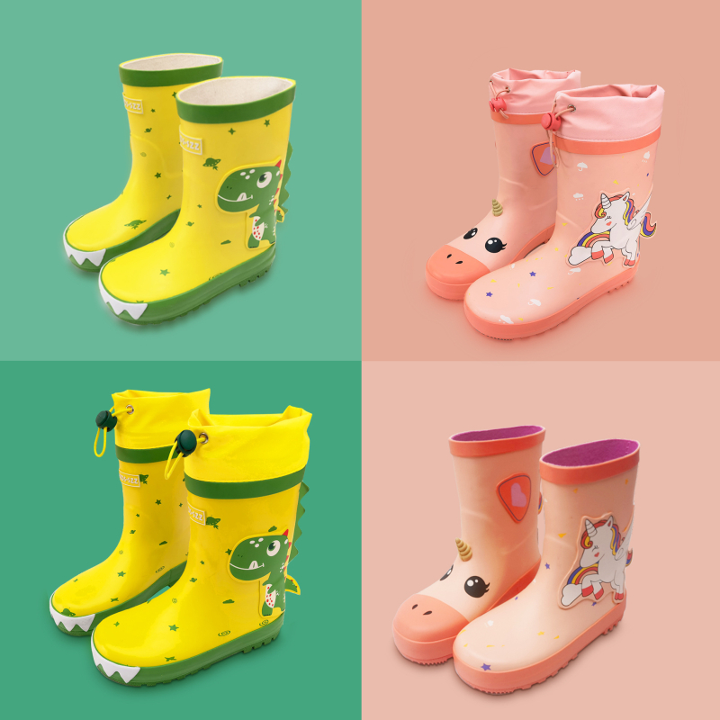 Bērnu lietusszābaki – Dinozaurs-Unikorns sērija ar zīmēto dizainu, augšējā daļa no gumijas, rudens-ziema, vecums 4–12 gadi