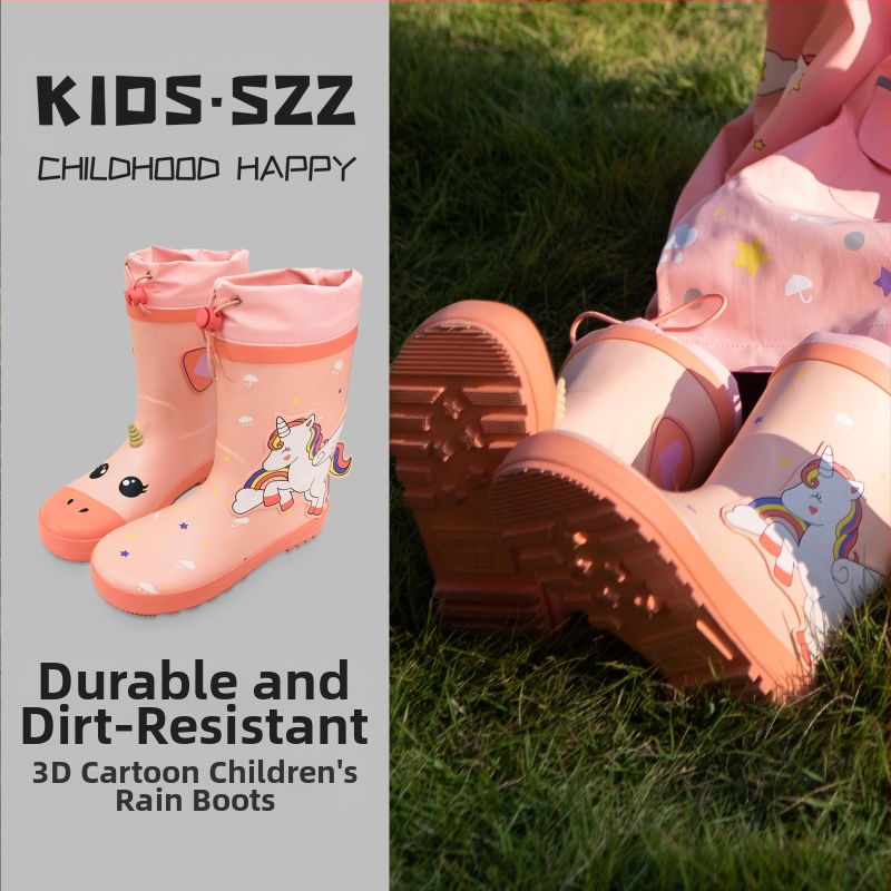 Дъждовни ботуши за деца – серия Динозавър-Единорог, гумена горна част, карикатурен дизайн, есенно-зимни, за деца на възраст 4–12 години.