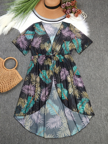 Ολόσωμο μαγιό με φλοράλ σχέδιο, με επενδυμένες κάλυψεις στήθους, χωρίς μπανέλες, 82% σπαντέξ, κοντό μανίκι