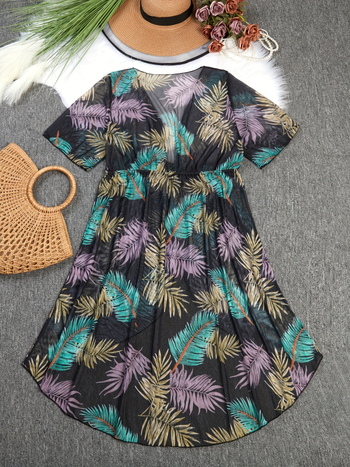 Ολόσωμο μαγιό με φλοράλ σχέδιο, με επενδυμένες κάλυψεις στήθους, χωρίς μπανέλες, 82% σπαντέξ, κοντό μανίκι