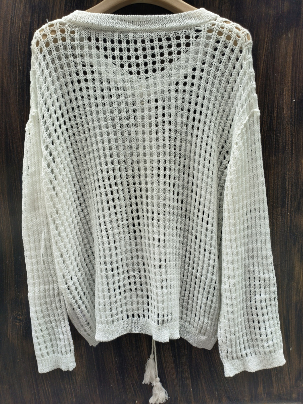 Moteriški tuščiaviduris megztinis topas, poliesteris, ilgos rankovės, vidutinio ilgio, apykaklė tipo rever