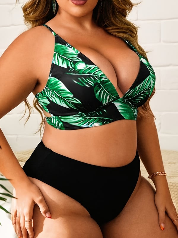 Dvodjelni bikini s otiskom, visokim strukom, otvorenim leđima
