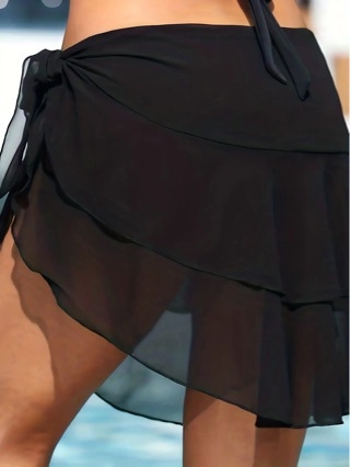 Γυναικείο κοντό φόρεμα παραλίας από chiffon, wrap στυλ