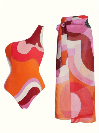 Γυναικείο ολόσωμο μαγιό με γεωμετρικό μοτίβο, 80% πολυεστέρας, επένδυση στήθους, χωρίς μανίκια