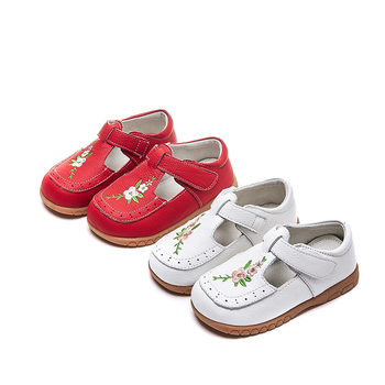 Детски обувки за принцеси от естествена кожа, лепенка, флорална бродерия, EVA стелка, за деца 1–7 години