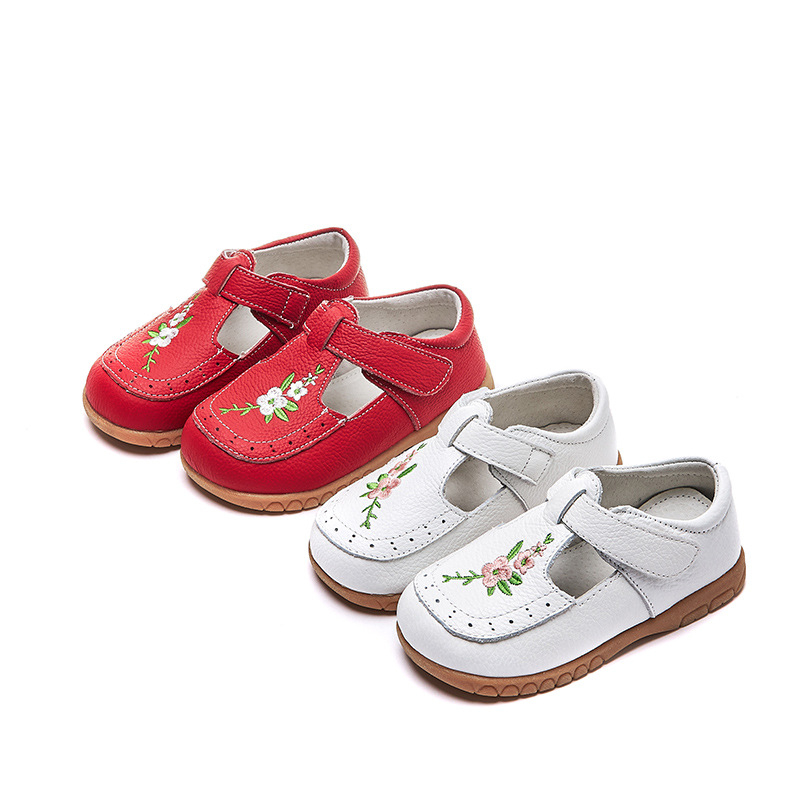 Детски обувки за принцеси от естествена кожа, лепенка, флорална бродерия, EVA стелка, за деца 1–7 години