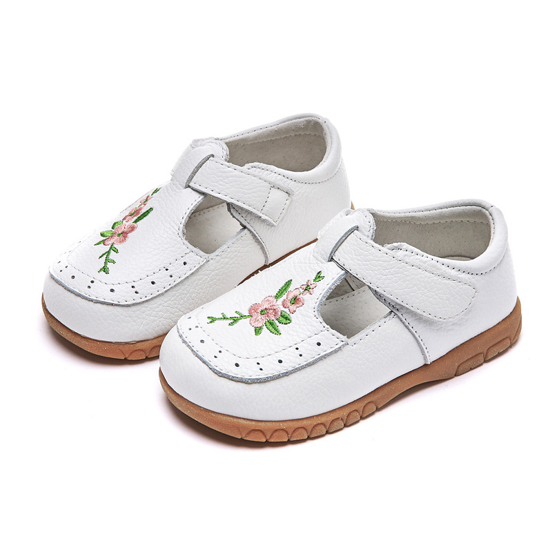 Детски обувки за принцеси от естествена кожа, лепенка, флорална бродерия, EVA стелка, за деца 1–7 години